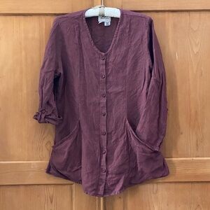 VINTAGE Flax Satisfying Shirt in Sumac 100% linen, Sz Sm
